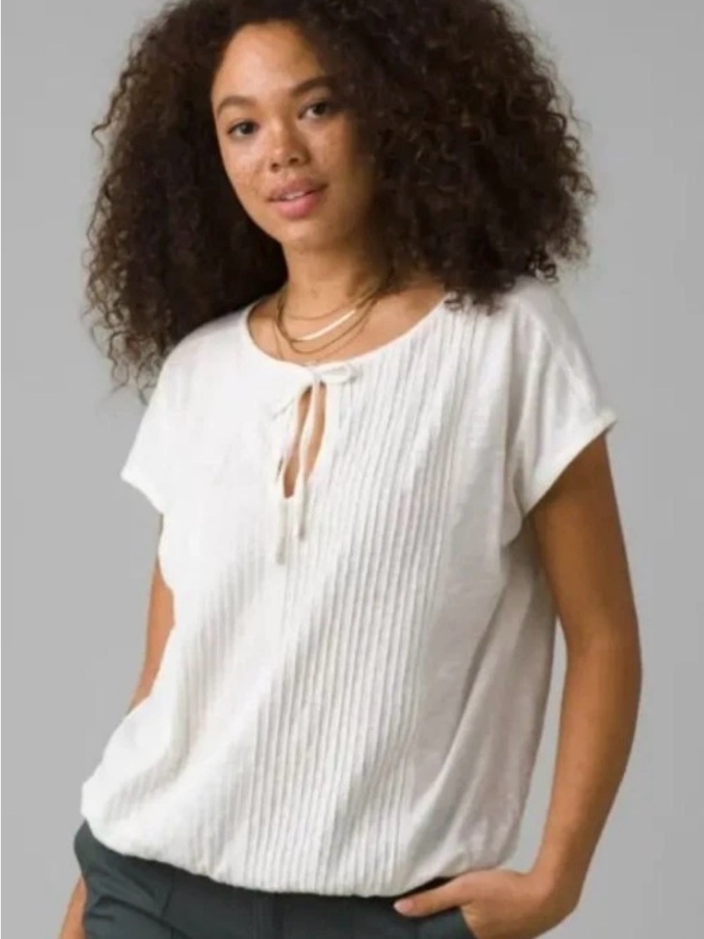 Prana Ocupas Popover White Pintuck Blouse XS Cottagecore Boho Beach Resortwear
